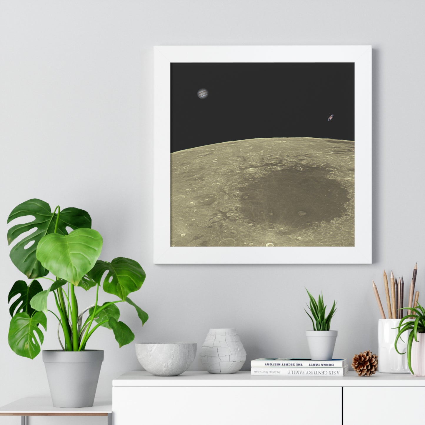 Framed Moon Close Up With Planets Vertical Poster