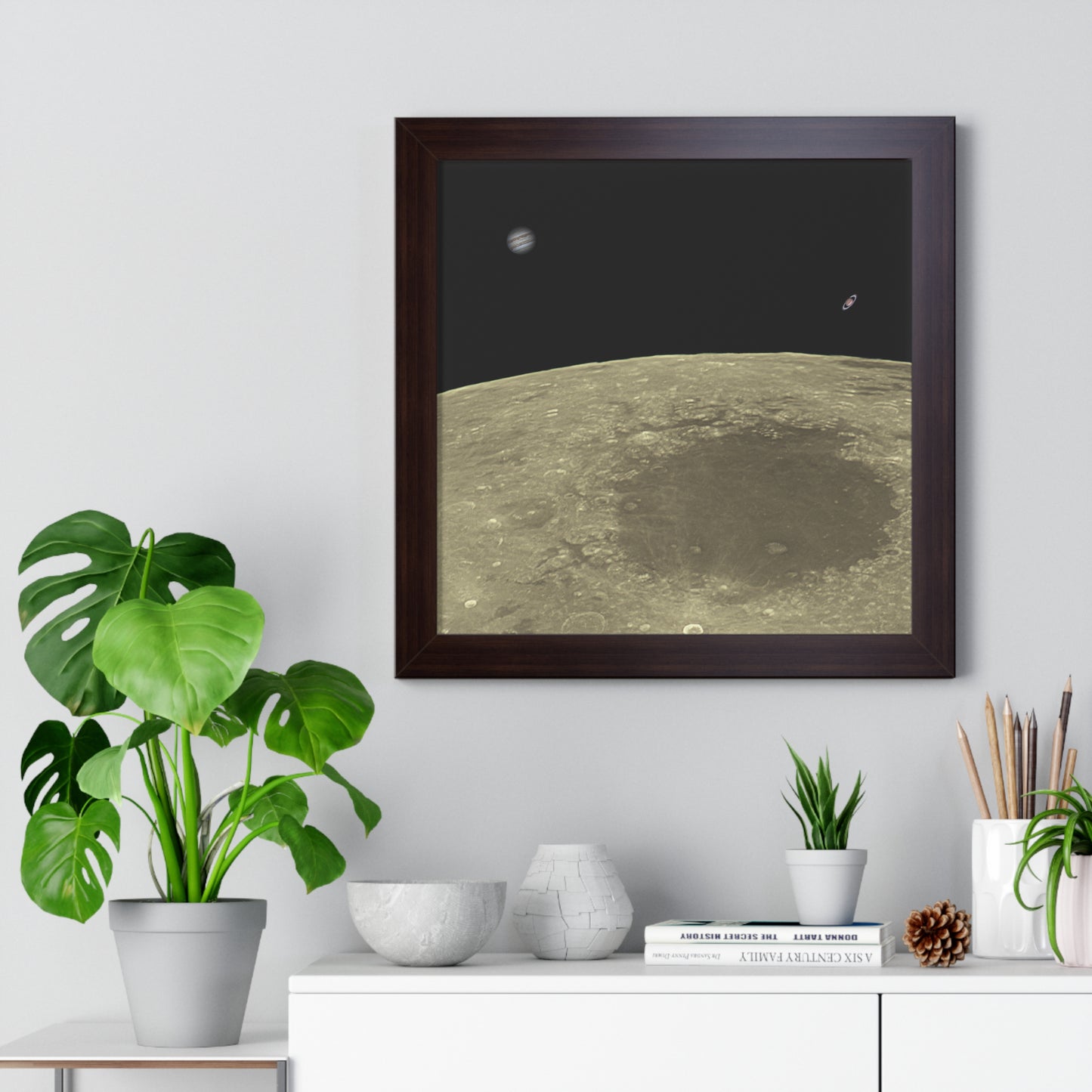 Framed Moon Close Up With Planets Vertical Poster