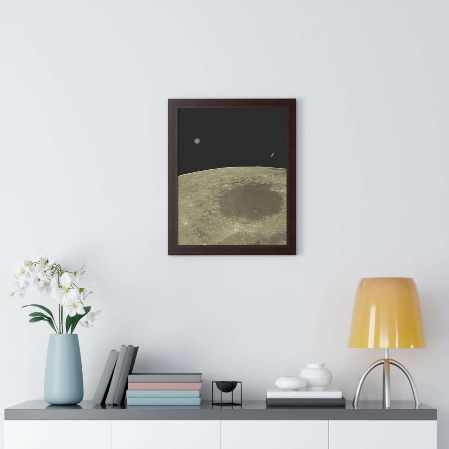 Framed Moon Close Up With Planets Vertical Poster