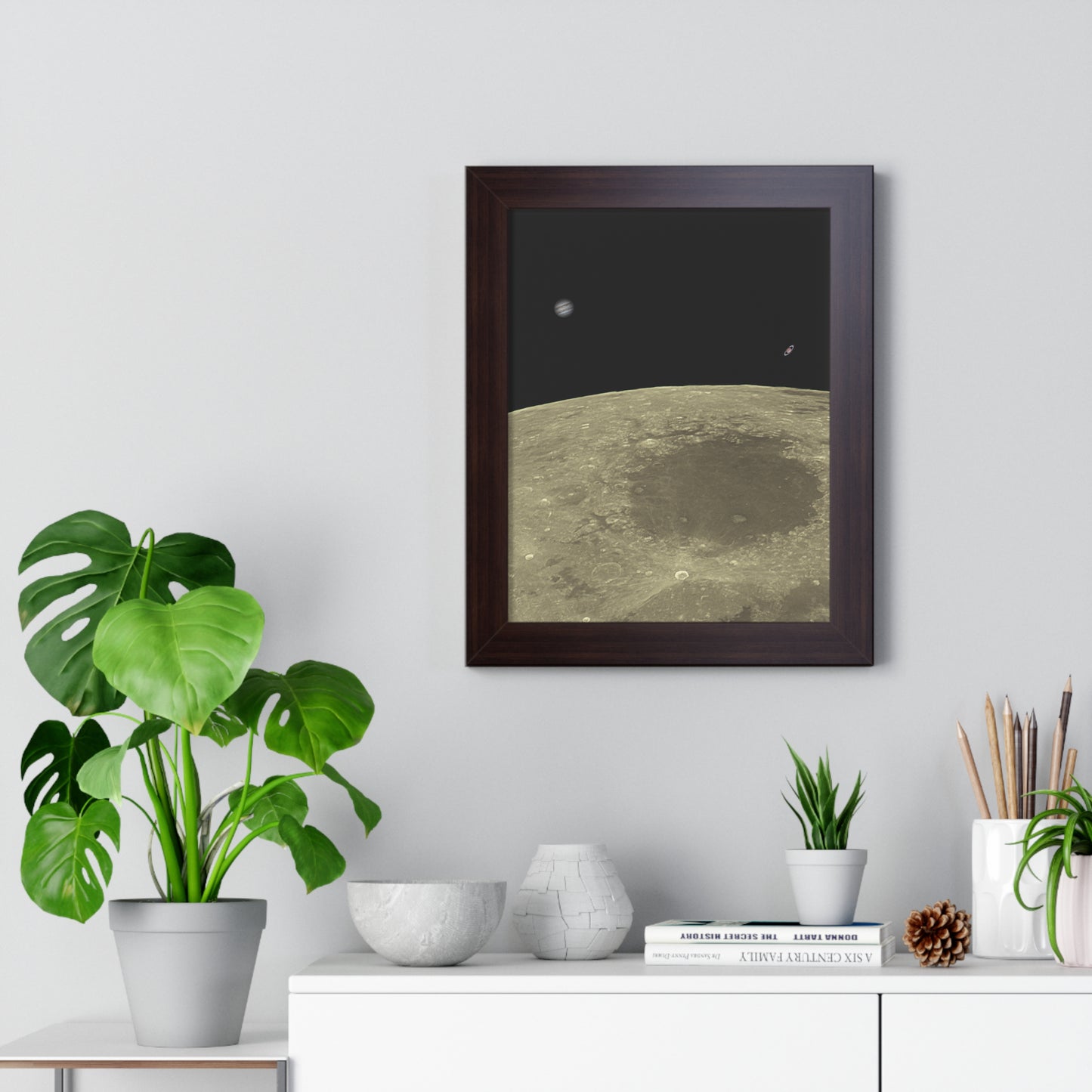 Framed Moon Close Up With Planets Vertical Poster