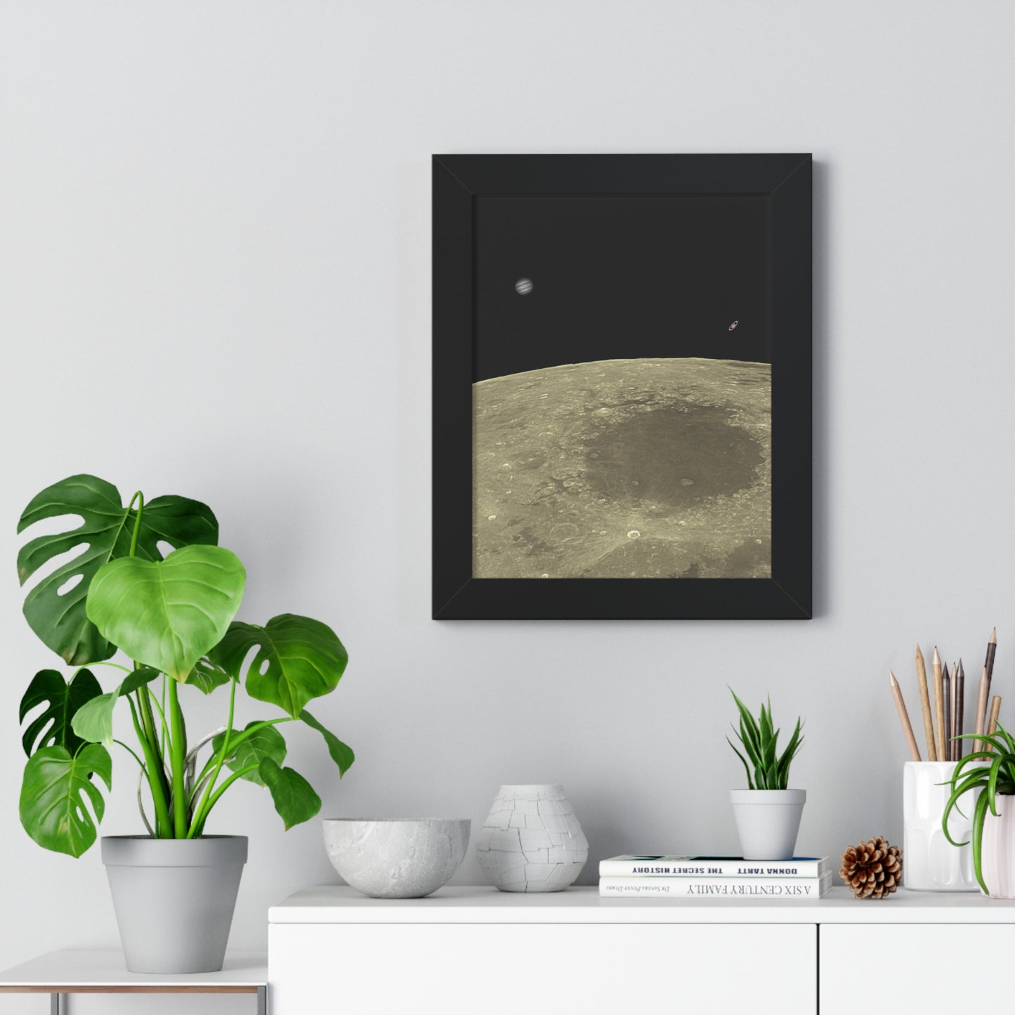 Framed Moon Close Up With Planets Vertical Poster