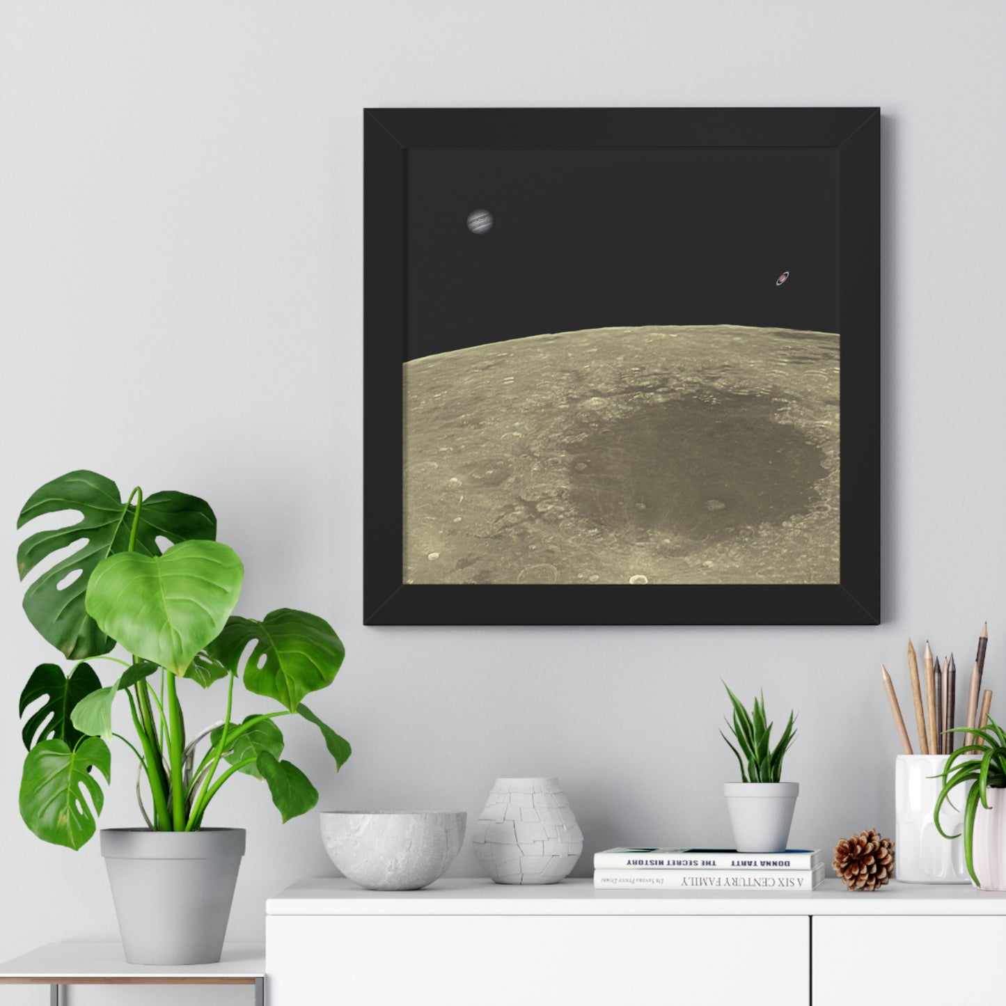 Framed Moon Close Up With Planets Vertical Poster