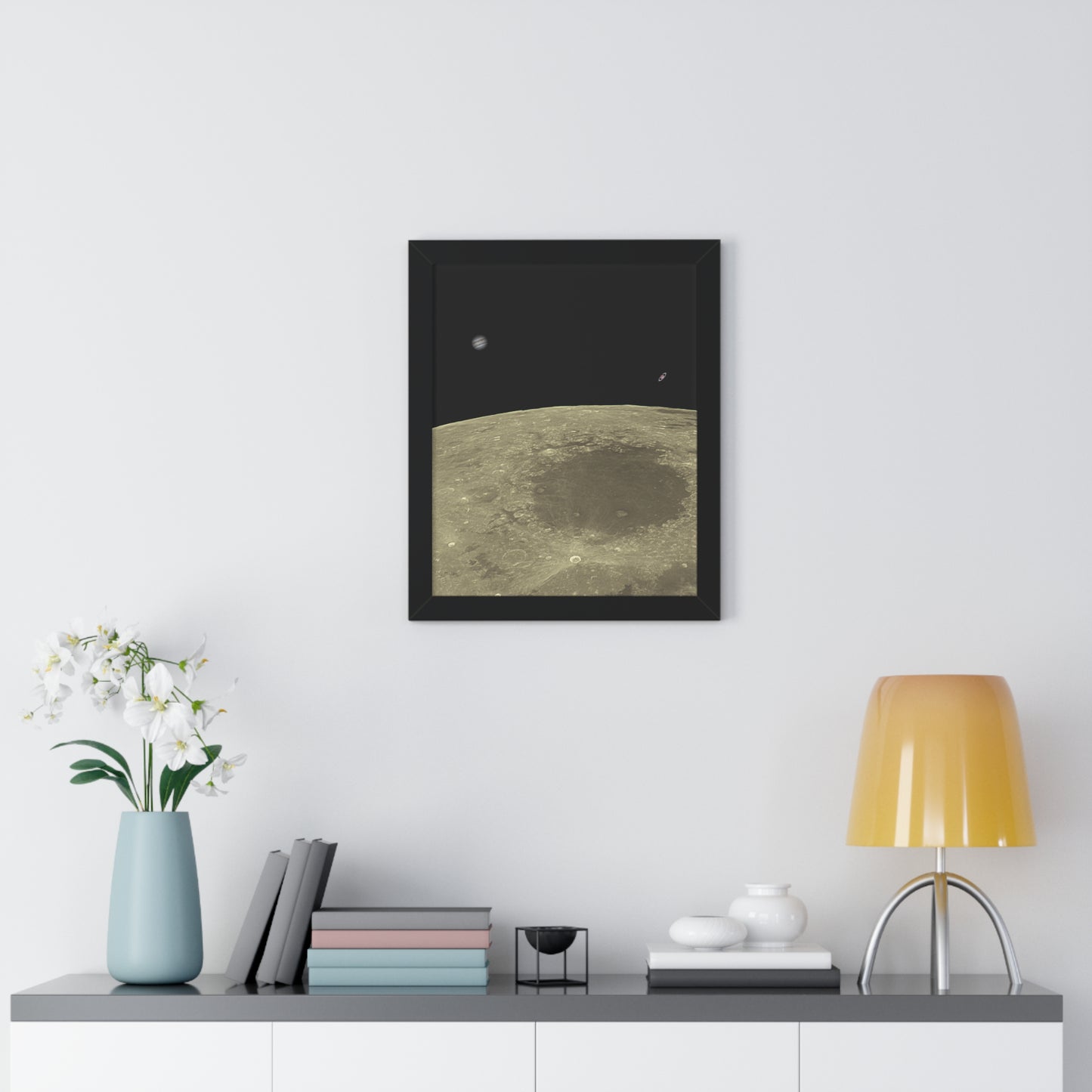 Framed Moon Close Up With Planets Vertical Poster