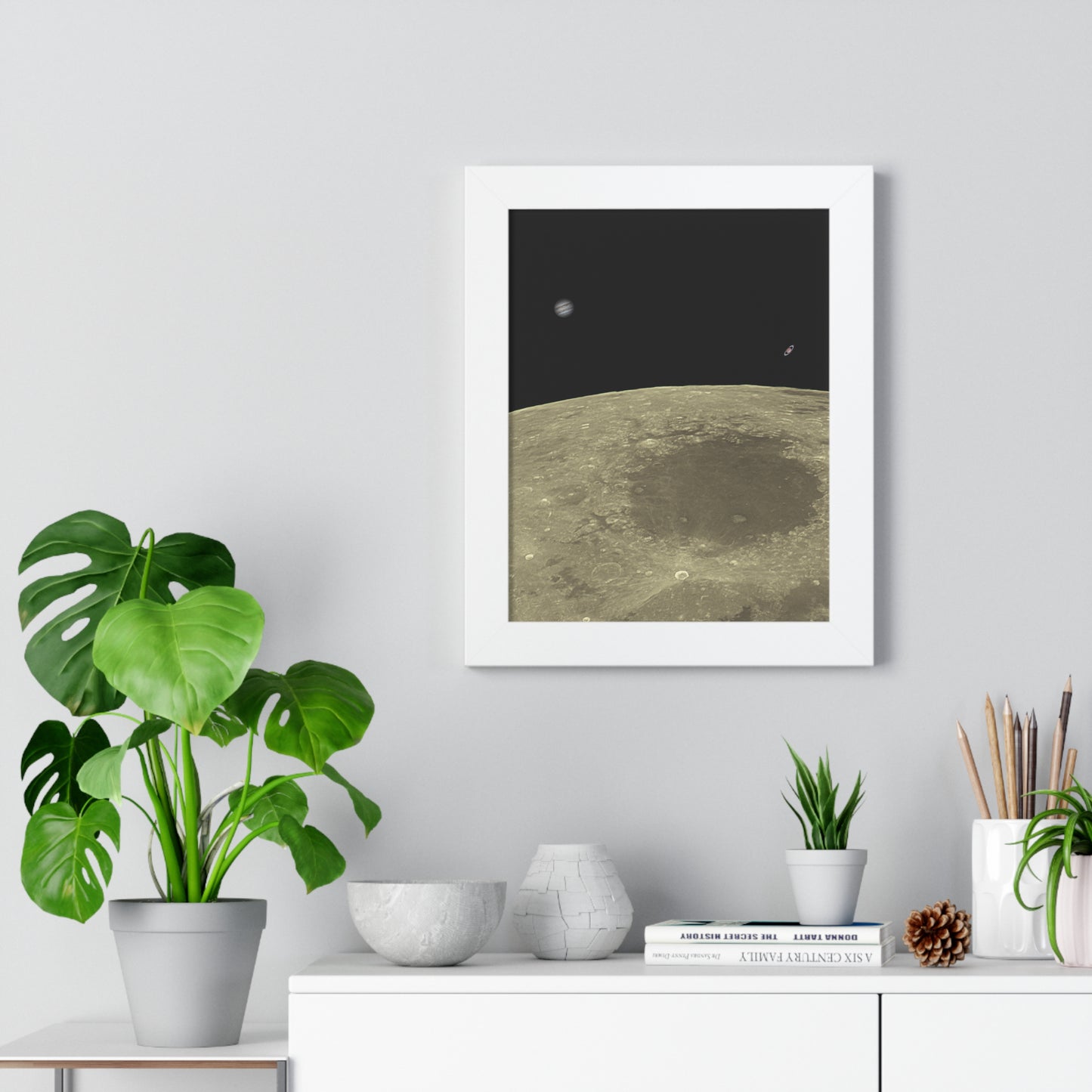 Framed Moon Close Up With Planets Vertical Poster