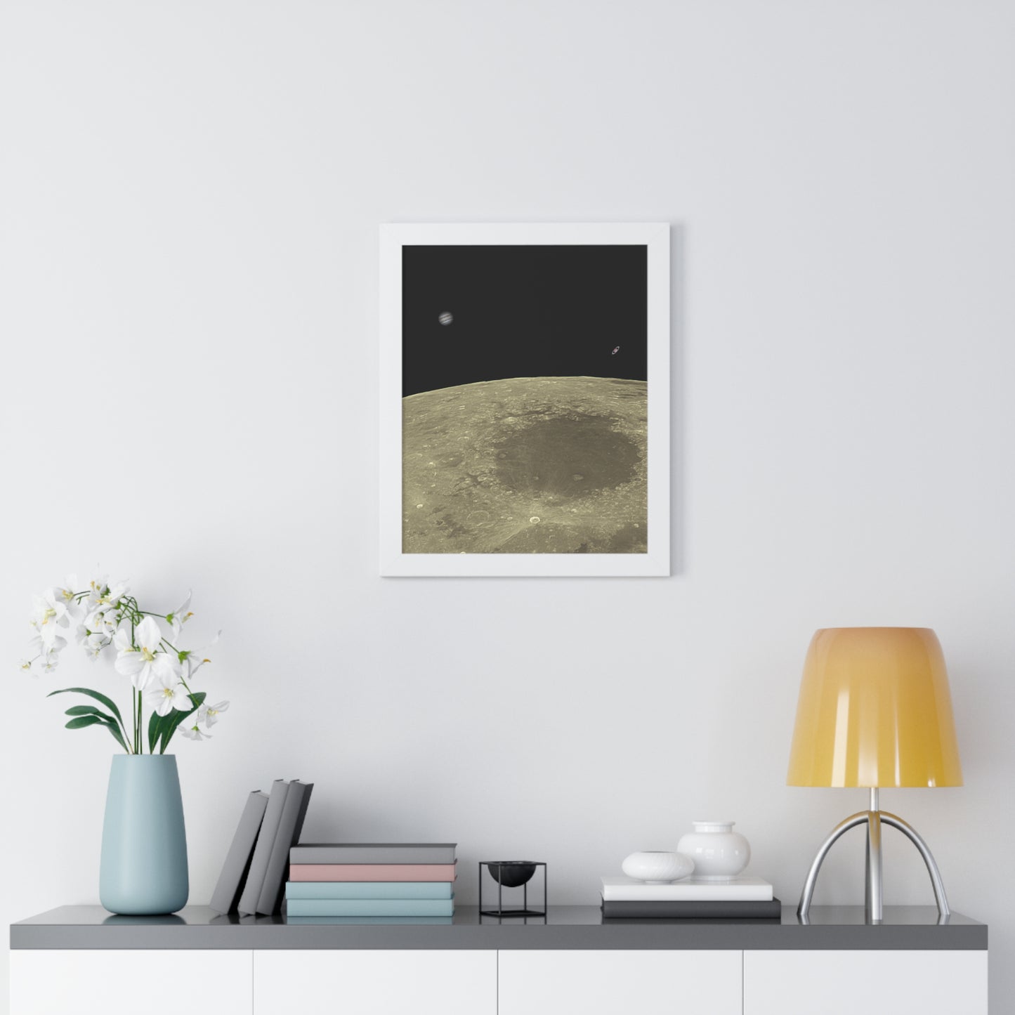 Framed Moon Close Up With Planets Vertical Poster